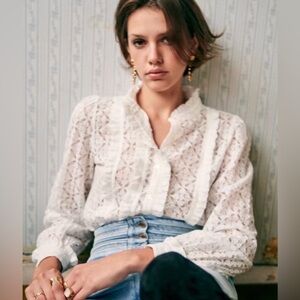 Sezane White Lace Blouse